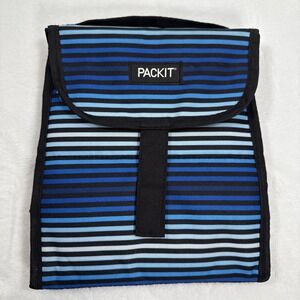 Packit Freezeable Lunch bag Lunch Sack Foldable Blue Strip School Work Hip City